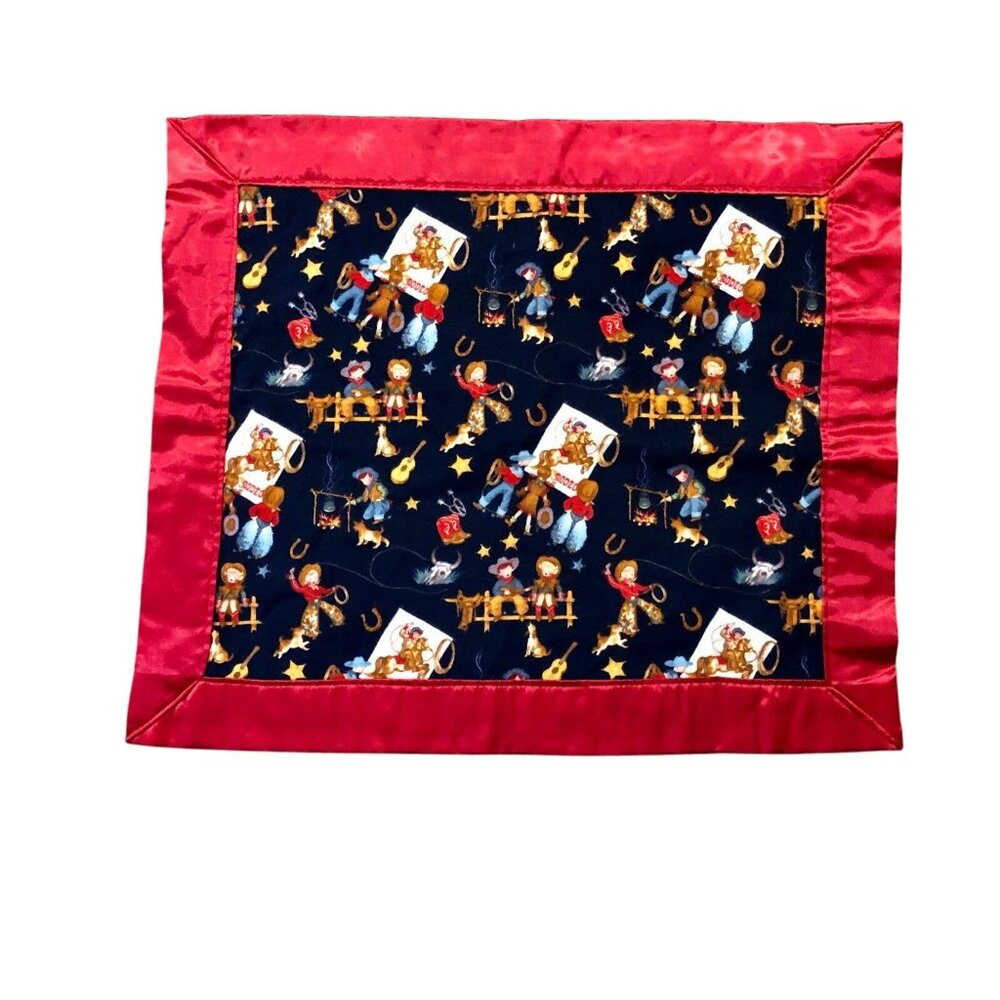 Baby Boy Security Blanket Cowboy Rodeo Used 19.5x22.5” Western Rodeo Small Carry